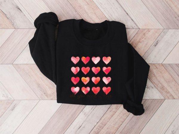Valentines Sweatshirt, Cute Hearts Sweatshirt, Womens Valentines Sweatshirt, Retro Sweatshirt, Womens Valentines Sweatshirt