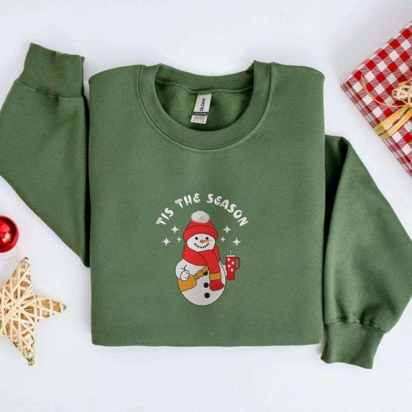 Valentines Sweatshirt, Embroidery Cute Snowman Sweatshirt, Christmas Embroidery Sweatshirt, Womens Valentines Sweatshirt