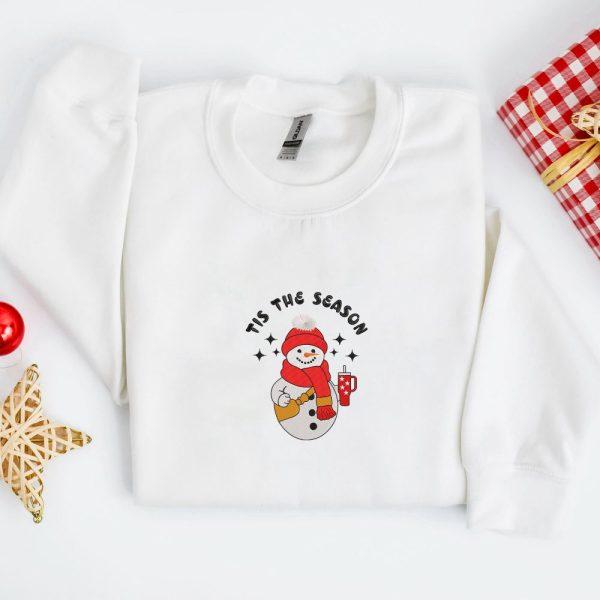 Valentines Sweatshirt, Embroidery Cute Snowman Sweatshirt, Christmas Embroidery Sweatshirt, Womens Valentines Sweatshirt