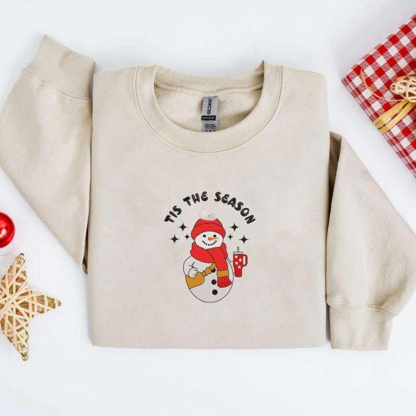 Valentines Sweatshirt, Embroidery Cute Snowman Sweatshirt, Christmas Embroidery Sweatshirt, Womens Valentines Sweatshirt