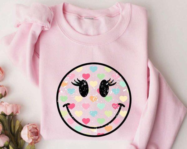 Valentines Sweatshirt, Face Happy Sweatshirt, Valentines Day Sweatshirt, Womens Valentines Sweatshirt