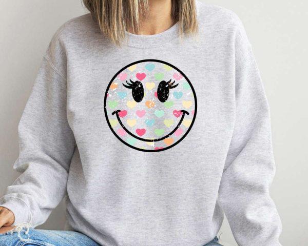 Valentines Sweatshirt, Face Happy Sweatshirt, Valentines Day Sweatshirt, Womens Valentines Sweatshirt