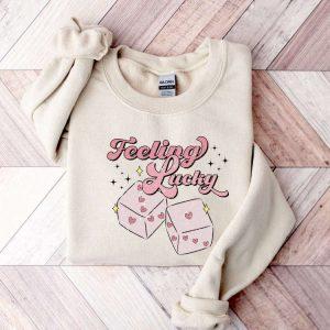 Valentines Sweatshirt Feeling Lucky Sweatshirt Valentines Day Sweatshirt Pink Dice Sweatshirt Womens Valentines Sweatshirt 1 prfwqr.jpg