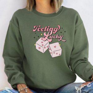 Valentines Sweatshirt Feeling Lucky Sweatshirt Valentines Day Sweatshirt Pink Dice Sweatshirt Womens Valentines Sweatshirt 4 ijng6n.jpg