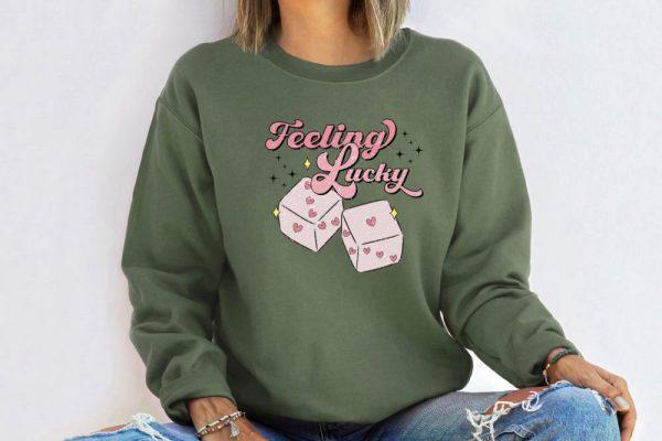 Valentines Sweatshirt, Feeling Lucky Sweatshirt, Valentines Day Sweatshirt, Pink Dice Sweatshirt, Womens Valentines Sweatshirt