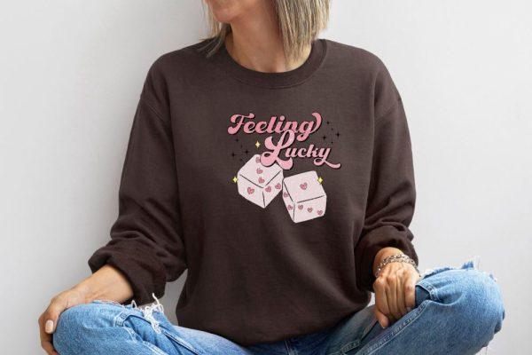 Valentines Sweatshirt, Feeling Lucky Sweatshirt, Valentines Day Sweatshirt, Pink Dice Sweatshirt, Womens Valentines Sweatshirt