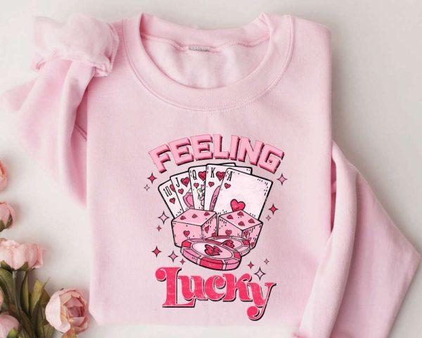 Valentines Sweatshirt, Feeling Lucky Valentine Sweatshirt, Retro Valentines Sweatshirt, Womens Valentines Sweatshirt