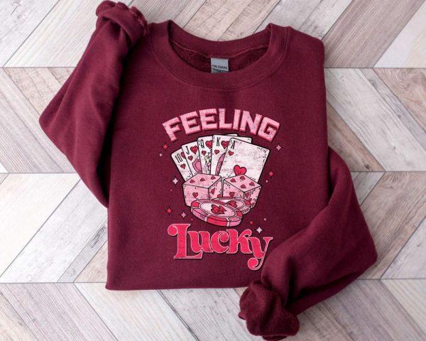 Valentines Sweatshirt, Feeling Lucky Valentine Sweatshirt, Retro Valentines Sweatshirt, Womens Valentines Sweatshirt