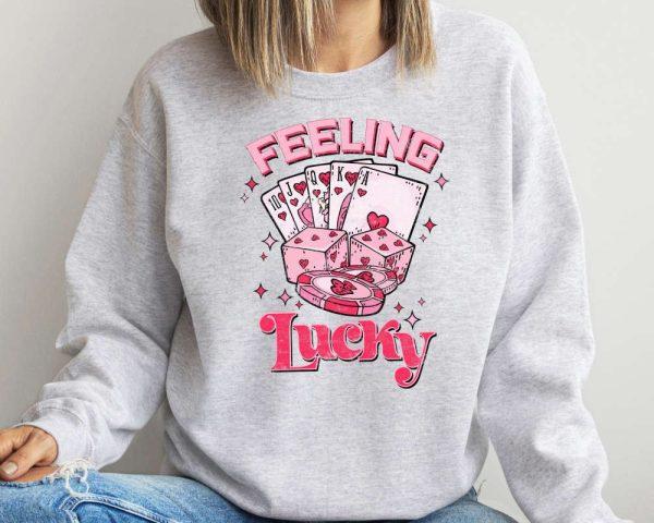 Valentines Sweatshirt, Feeling Lucky Valentine Sweatshirt, Retro Valentines Sweatshirt, Womens Valentines Sweatshirt