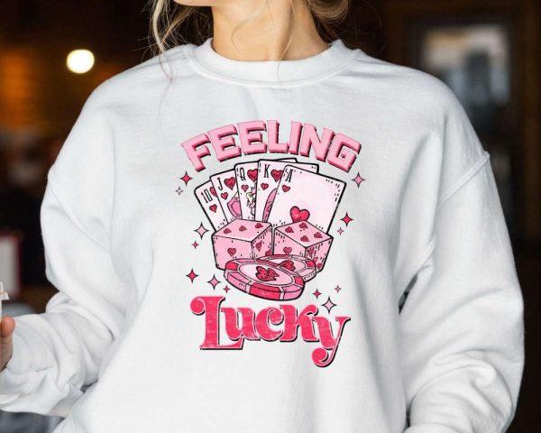 Valentines Sweatshirt, Feeling Lucky Valentine Sweatshirt, Retro Valentines Sweatshirt, Womens Valentines Sweatshirt