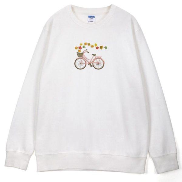 Valentines Sweatshirt, Leaves And Bicycle Sweatshirt 2D Crewneck Sweatshirt, Womens Valentines Sweatshirt