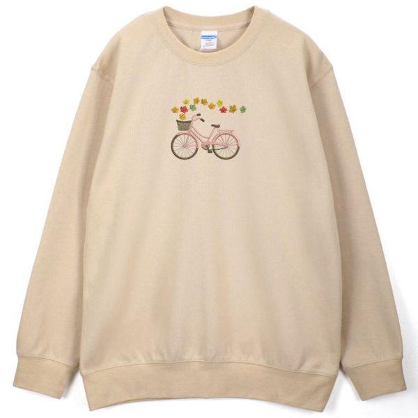 Valentines Sweatshirt, Leaves And Bicycle Sweatshirt 2D Crewneck Sweatshirt, Womens Valentines Sweatshirt