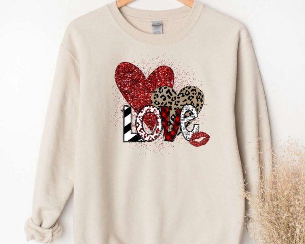 Valentines Sweatshirt, Love You Sweatshirt, Valentines Day Sweatshirt, Leopard Hearts Sweatshirt, Womens Valentines Sweatshirt