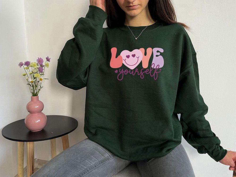 Valentines Sweatshirt, Love Yourself Sweatshirt, Valentines Sweatshirt, Crewneck Sweatshirt, Womens Valentines Sweatshirt
