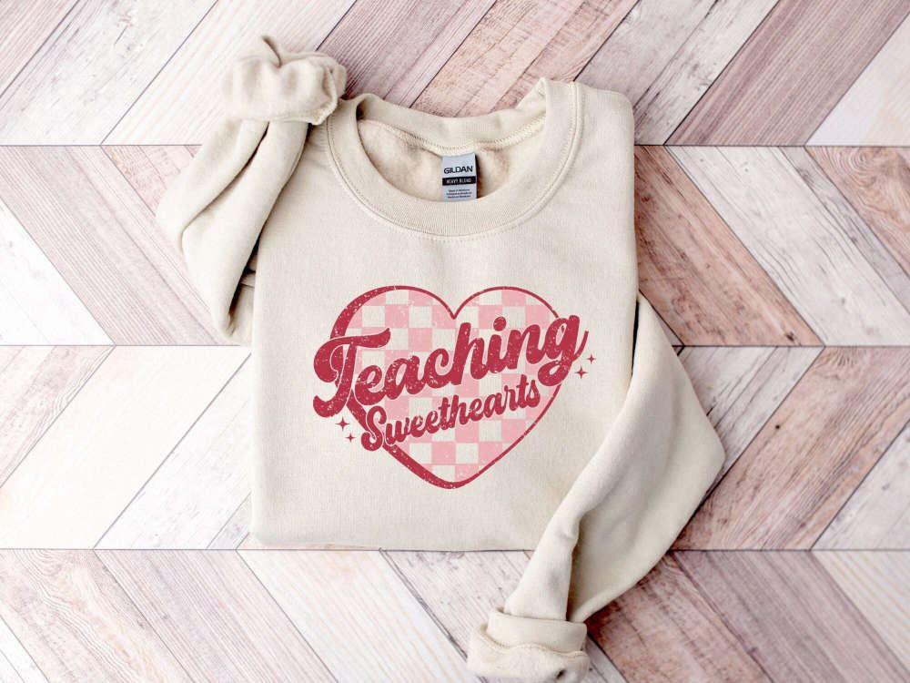 Valentines Sweatshirt, Retro Teaching Sweethearts, Sweatshirt Gift For Teachers, Groovy Teacher Shirt, Womens Valentines Sweatshirt