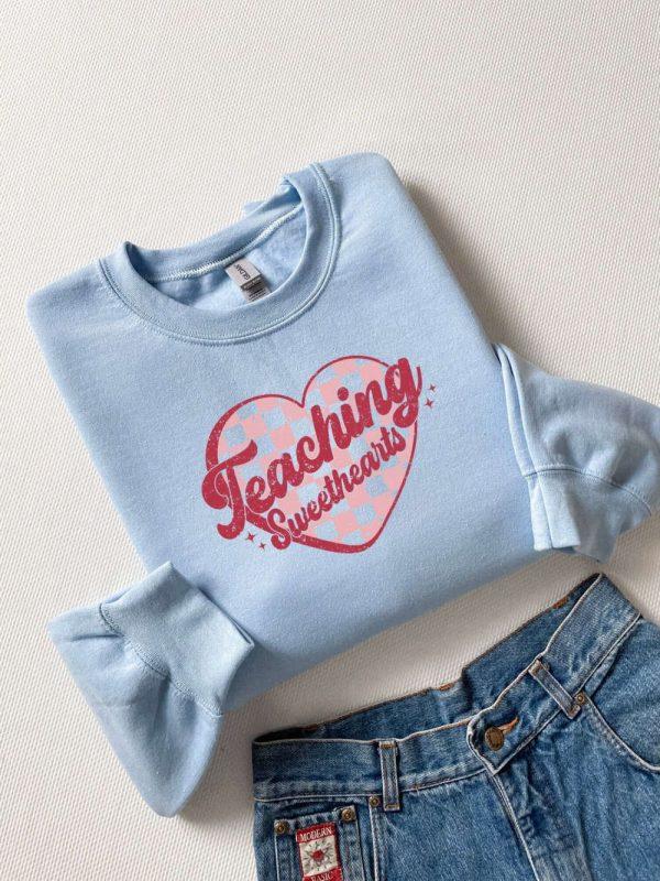 Valentines Sweatshirt, Retro Teaching Sweethearts, Sweatshirt Gift For Teachers, Groovy Teacher Shirt, Womens Valentines Sweatshirt