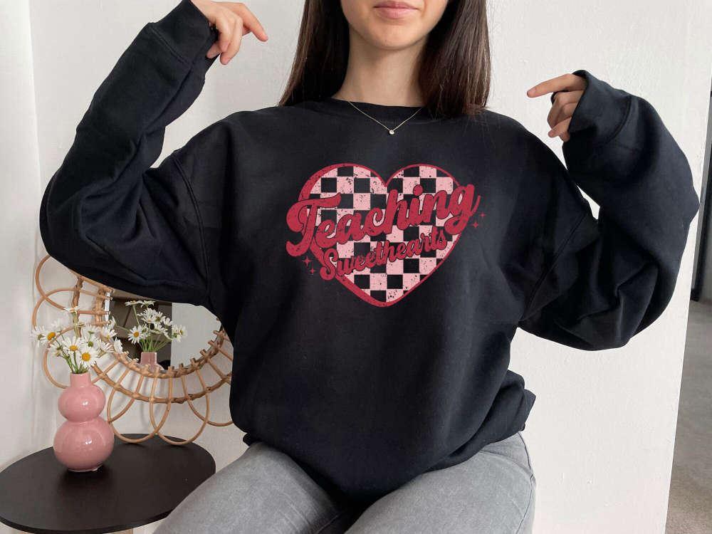 Valentines Sweatshirt, Retro Teaching Sweethearts, Sweatshirt Gift For Teachers, Groovy Teacher Shirt, Womens Valentines Sweatshirt
