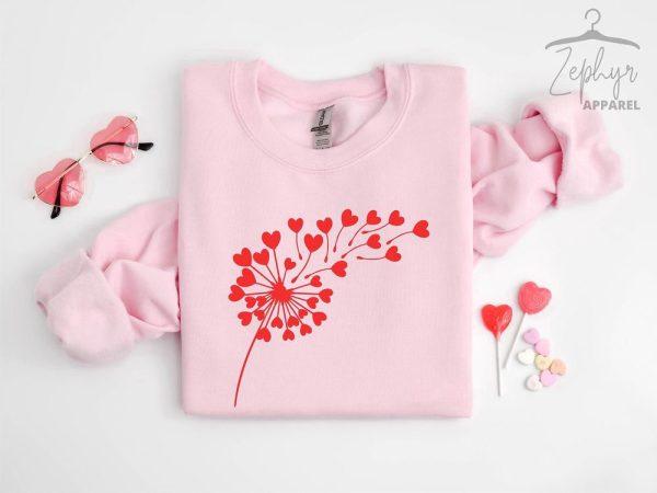 Valentines Sweatshirt, Valentine Day Sweatshirt, Flower Valentine Sweatshirt, Dandelion Sweatshirt, Womens Valentines Sweatshirt