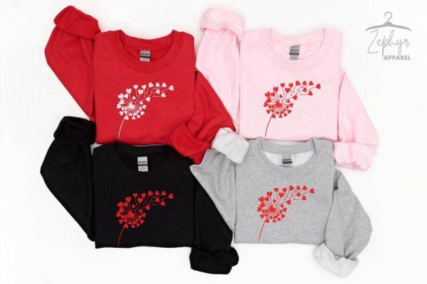 Valentines Sweatshirt, Valentine Day Sweatshirt, Flower Valentine Sweatshirt, Dandelion Sweatshirt, Womens Valentines Sweatshirt