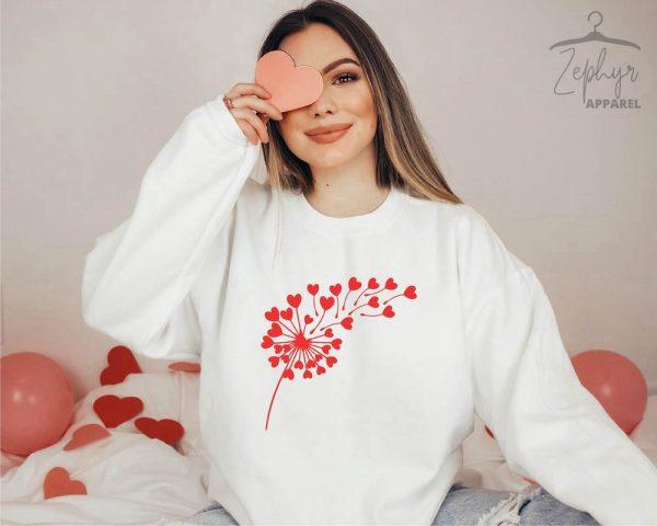 Valentines Sweatshirt, Valentine Day Sweatshirt, Flower Valentine Sweatshirt, Dandelion Sweatshirt, Womens Valentines Sweatshirt