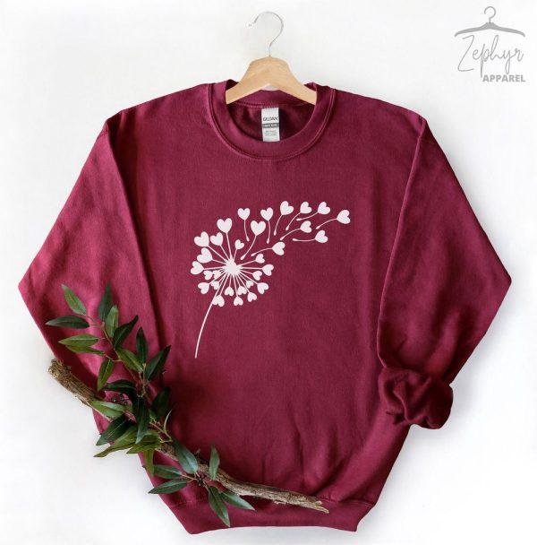 Valentines Sweatshirt, Valentine Day Sweatshirt, Flower Valentine Sweatshirt, Dandelion Sweatshirt, Womens Valentines Sweatshirt