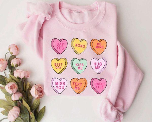 Valentines Sweatshirt, Valentines Day Sweatshirt, Conversation Hearts Sweatshirt, Womens Valentines Sweatshirt
