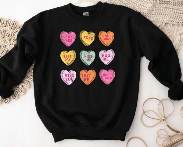 Valentines Sweatshirt, Valentines Day Sweatshirt, Conversation Hearts Sweatshirt, Womens Valentines Sweatshirt