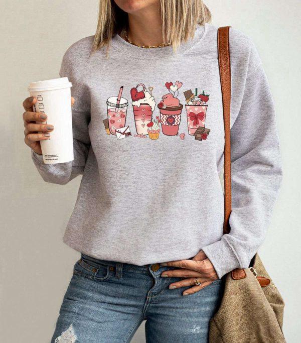 Valentines Sweatshirt, Valentines Day Sweatshirt, Valentine Coffee Sweatshirt, Womens Valentines Sweatshirt