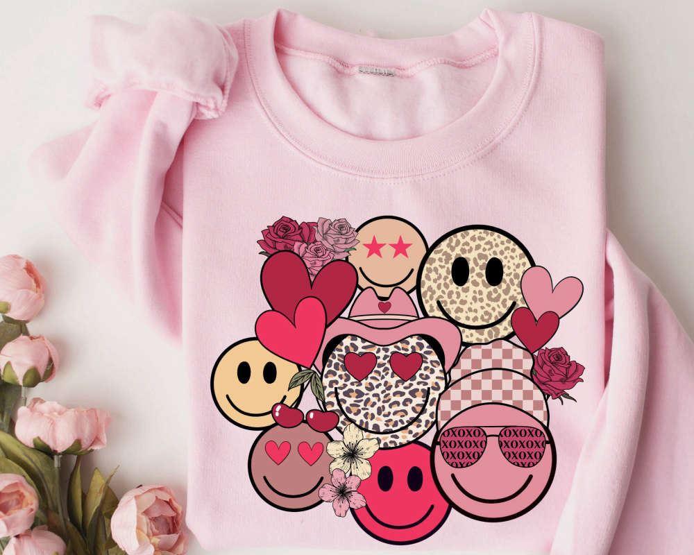 Valentines Sweatshirt, Valentines Day, Valentines Face Happy Sweatshirt, Womens Valentines Sweatshirt