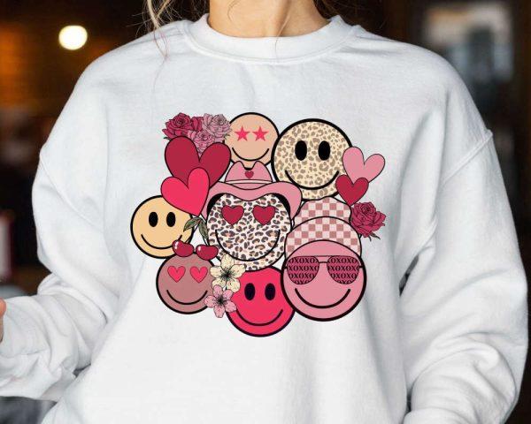 Valentines Sweatshirt, Valentines Day, Valentines Face Happy Sweatshirt, Womens Valentines Sweatshirt