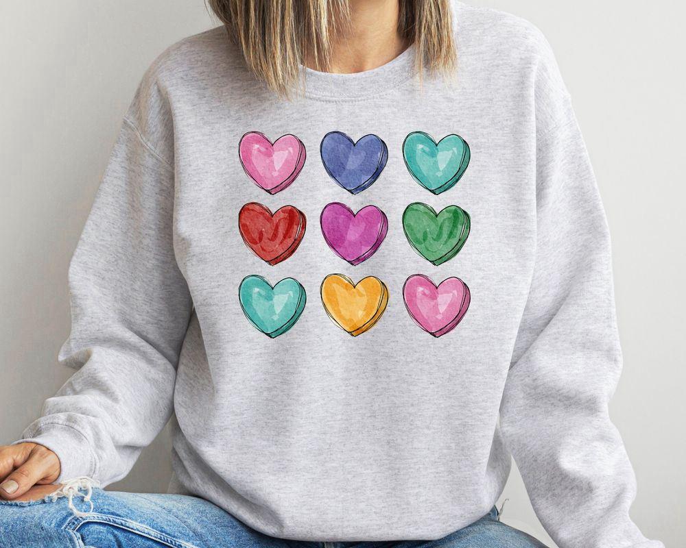 Valentines Sweatshirt, Valentines Watercolor Hearts Sweatshirt, Womens Valentines Sweatshirt