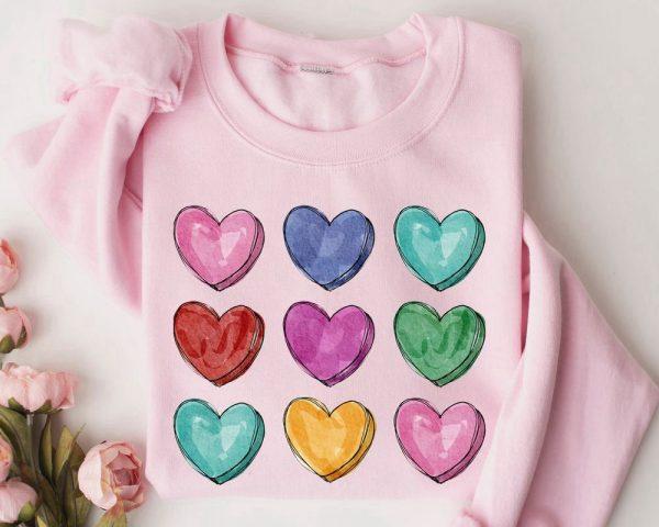 Valentines Sweatshirt, Valentines Watercolor Hearts Sweatshirt, Womens Valentines Sweatshirt