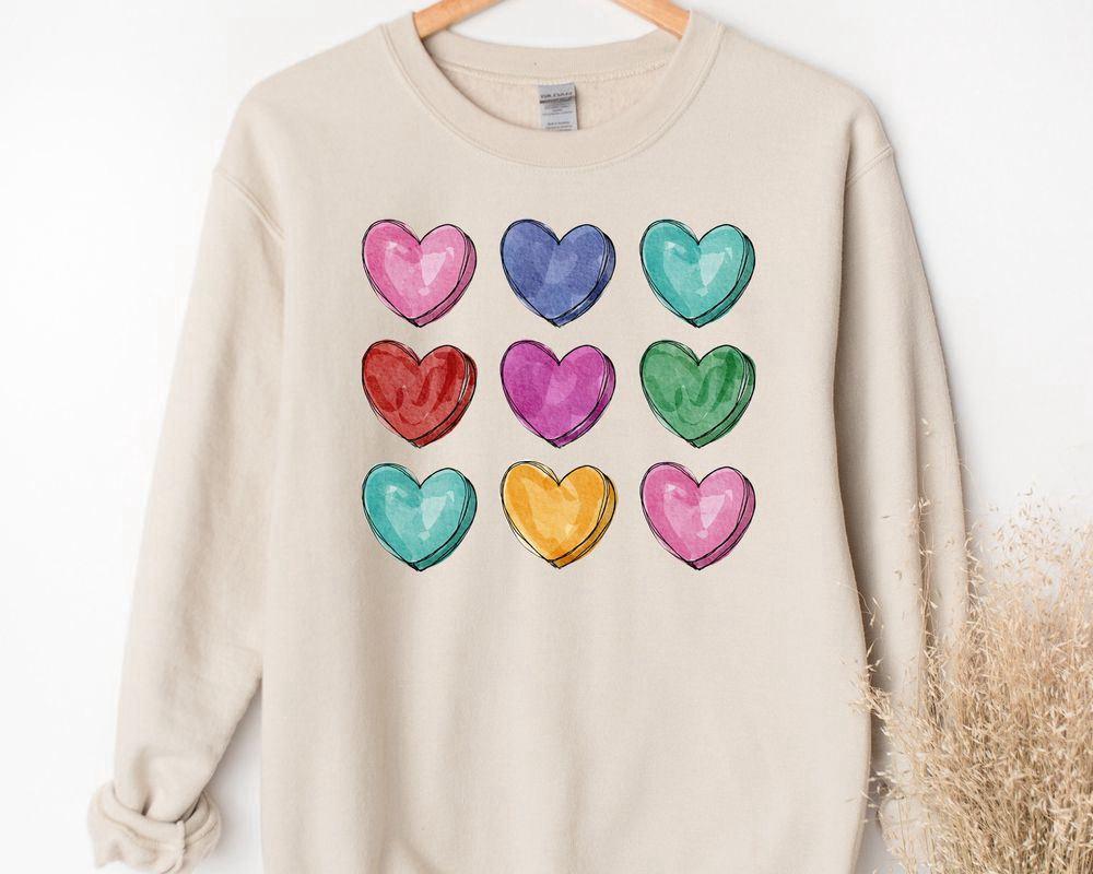 Valentines Sweatshirt, Valentines Watercolor Hearts Sweatshirt, Womens Valentines Sweatshirt