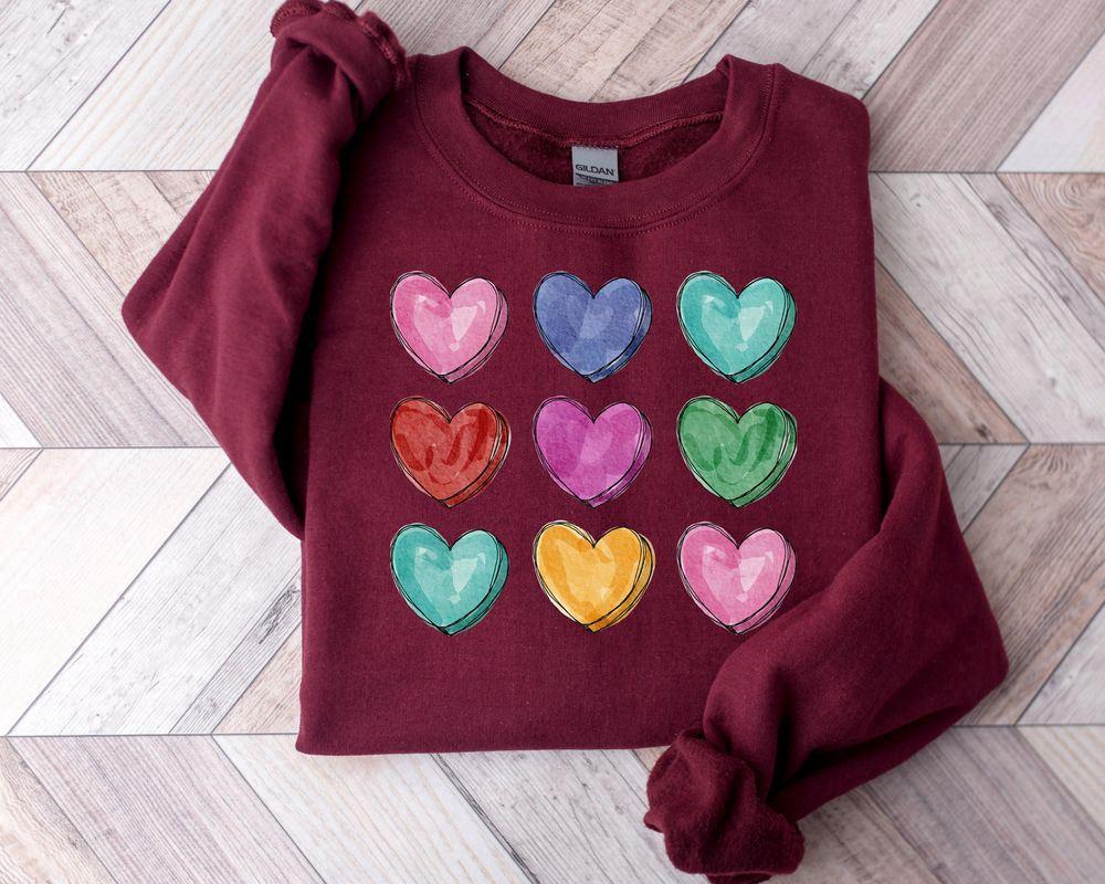 Valentines Sweatshirt, Watercolor Hearts Valentine Sweatshirt, Valentine  Graphic Tee, Womens Valentines Sweatshirt - Excoolent in 2023