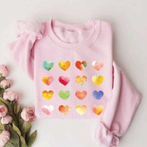 Valentines Sweatshirt, Watercolor Hearts Valentine Sweatshirt, Valentine…