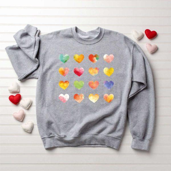 Valentines Sweatshirt, Watercolor Hearts Valentine Sweatshirt, Valentine Graphic Tee, Womens Valentines Sweatshirt
