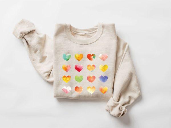 Valentines Sweatshirt, Womens Graphic Hearts Sweatshirt, Love Valentine Sweatshirt, Womens Valentines Sweatshirt