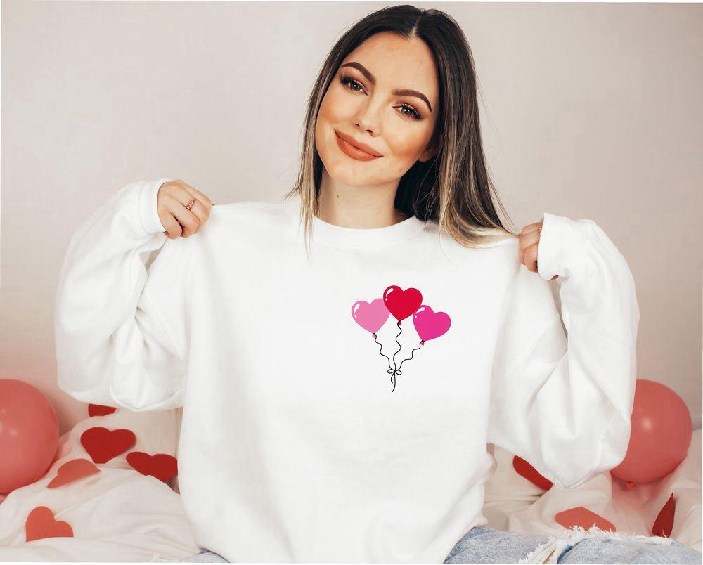 Valentines Sweatshirt, Womens Valentines Day Sweatshirt, Heart Balloons Sweatshirt, Womens Valentines Sweatshirt