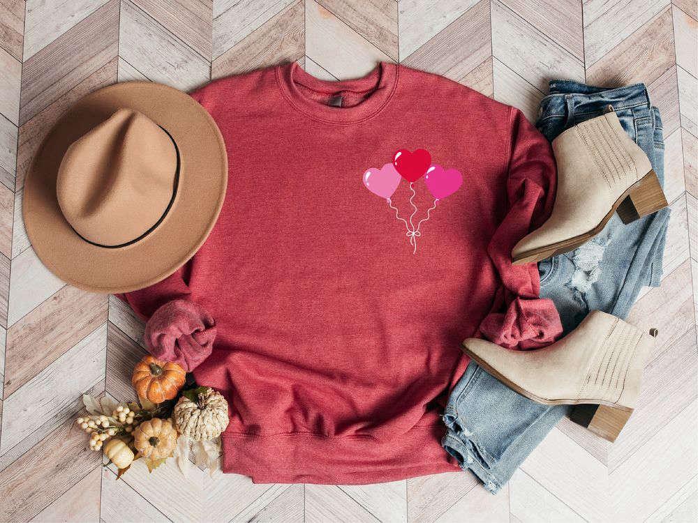 Valentines Sweatshirt, Womens Valentines Day Sweatshirt, Heart Balloons Sweatshirt, Womens Valentines Sweatshirt