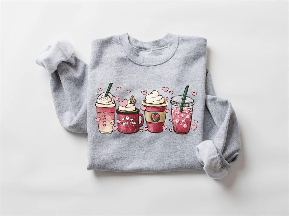 Valentines Sweatshirt, Womens Valentines Day Sweatshirt, Valentine Coffee Sweatshirt, Womens Valentines Sweatshirt