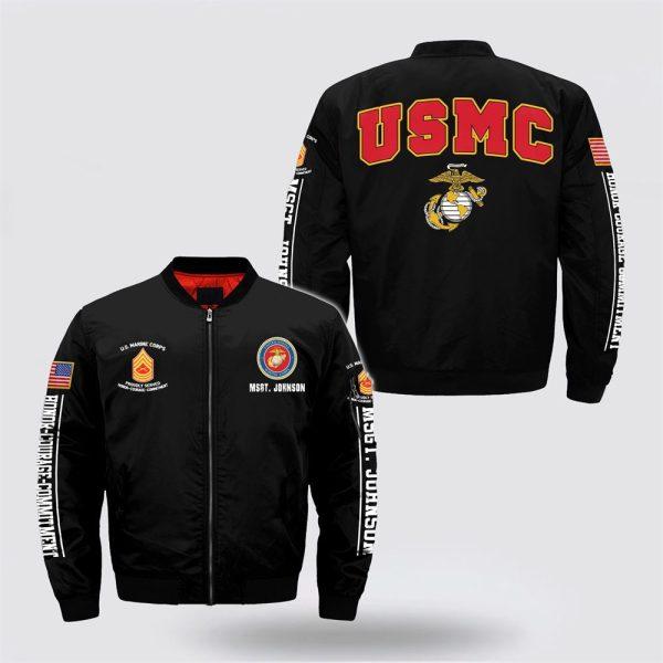 Veteran Bomber Jacket, Personalized Name US Marine Corps Honor Courage Commitment Bomber Jacket