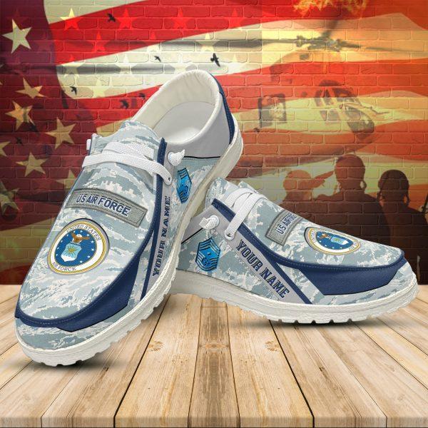 Veteran Canvas Loafer Shoes, Personalized US Air Force Camouflage H-D Shoes With Your Name And Rank, Canvas Loafer Shoes