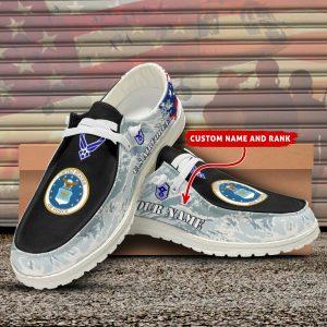 Veteran Canvas Loafer Shoes, Personalized US Air Force H-D Shoes With Your Name And Rank, Air Force Camouflage Shoes, Canvas Loafer Shoes