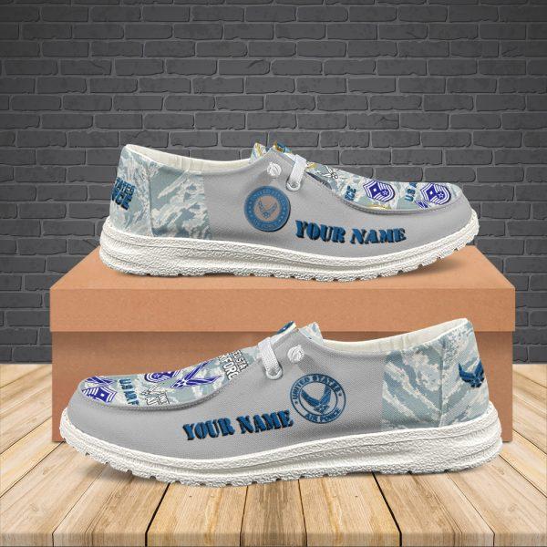Veteran Canvas Loafer Shoes, Personalized US Air Force H-D Shoes With Your Name And Rank, Camouflage Shoes For Air Force, Canvas Loafer Shoes