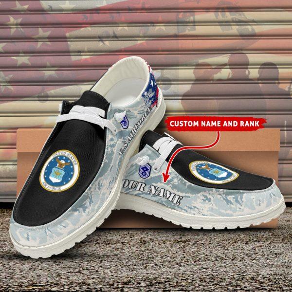 Veteran Canvas Loafer Shoes, Personalized US Air Force H-D Shoes With Your Name And Rank, US Air Force Camouflage Shoes, Canvas Loafer Shoes
