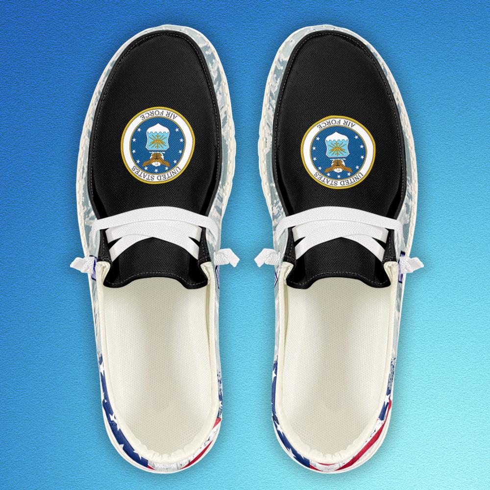 Veteran Canvas Loafer Shoes, Personalized US Air Force H-D Shoes With Your Name Rank, Air Force Camouflage Shoes, Canvas Loafer Shoes