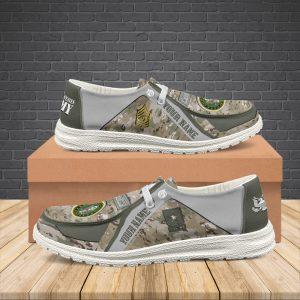 Veteran Canvas Loafer Shoes, Personalized US Army Camouflage H-D Shoes With Your Name And Rank, Canvas Loafer Shoes