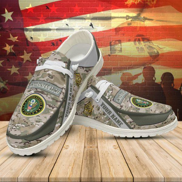 Veteran Canvas Loafer Shoes, Personalized US Army Camouflage H-D Shoes With Your Name And Rank, Canvas Loafer Shoes