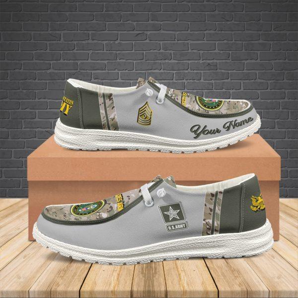 Veteran Canvas Loafer Shoes, Personalized US Army Camouflage H-D Shoes With Your Name Rank, Canvas Loafer Shoes