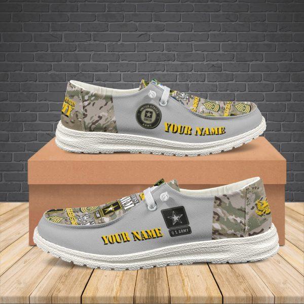 Veteran Canvas Loafer Shoes, Personalized US Army H-D Shoes With Your Name And Rank, Canvas Loafer Shoes